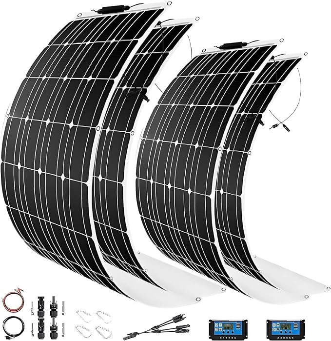 1600 Watt Solar Panel Kit, 4 × 400 Watt Flexible Solar Power Panel Photovoltaic Module with 40A Solar Charge Controller Monocrystalline Solar Panel for Camping Off Grid Battery Charging Boat