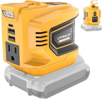 LIVOWALNY 200W Power Inverter Compatible with DeWALT 20V Battery, DC 20V to AC 110-120V Power Station with 1 AC Outlet, 2 USB, 1 Type-C & LED Light, for Camping Power Outage (No Battery)