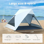 Pop Up Beach Tent for 2/3/4 Person with UPF 50+ UV Protection, Lightweight & Easy Setup Beach Shade Canopy, Wind-Resistant Shelter Portable Cabana for Family Outdoor Picnics Fishing