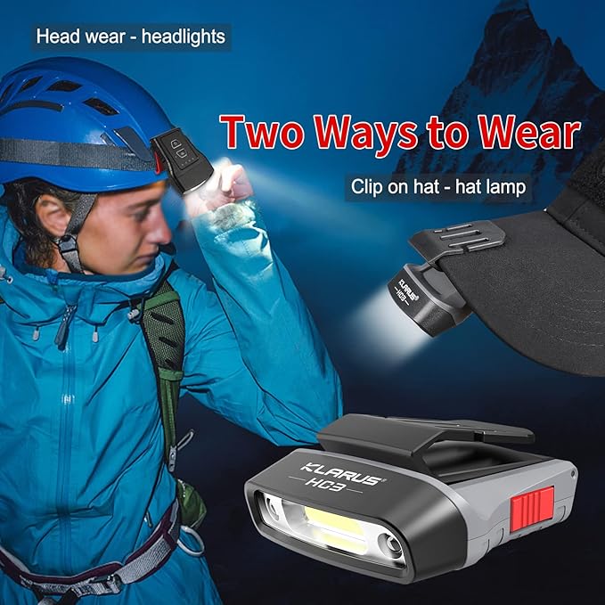 klarus HC3 Rechargeable Motion Sensor Cap Visor Light - 100 Lumens COB LED Clip on Hat Light - Headlamp Flashlight with Red Light for Fishing Running Camping Reading