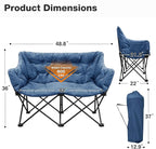 Double Camping Chair Heavy Duty Oversized Padded Loveseat for Adults 2 Person Outdoor Portable Camping Chairs for Lawn, Backyard, Fishing, Trip, Support 600lbs, Navy