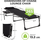 FUNDANGO Chaise Lounge Chair Outdoor, 5-Position Folding Tanning Chair with Detachable Side Table & Pillow, 180° Lay Flat Portable Beach, Heavy Duty U-Frame for Patio, Pool, Lawn, 265lbs（Black 2 pack）