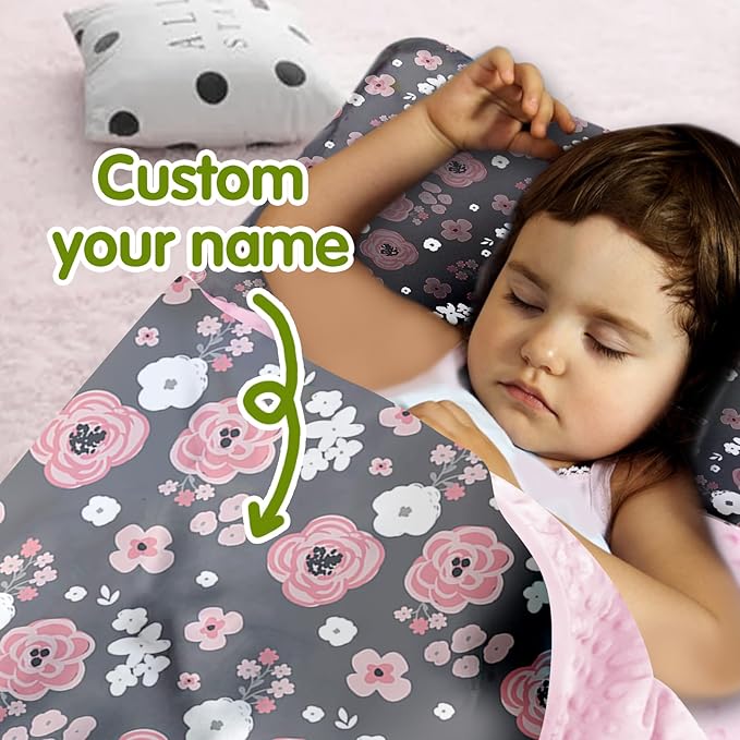 Personalized Toddler Nap Mat for Preschool, Custom Name Kids Sleeping Bag for Daycare, Kindergarten Roll Up Sleeping Mat with Removable Pillow and Soft Blanket, Fun Themes for Boys & Girls