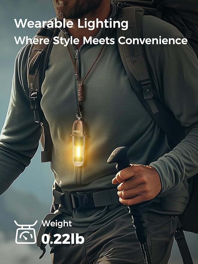 Smiling Shark Camping Ambient Lighting, XPE LED Small Tent Light with Lanyard Rechargable IPX4 Waterproof White & Warm Light Mode Wearable Portable Camping Lantern for Outdoor Hiking Emergency Picnic