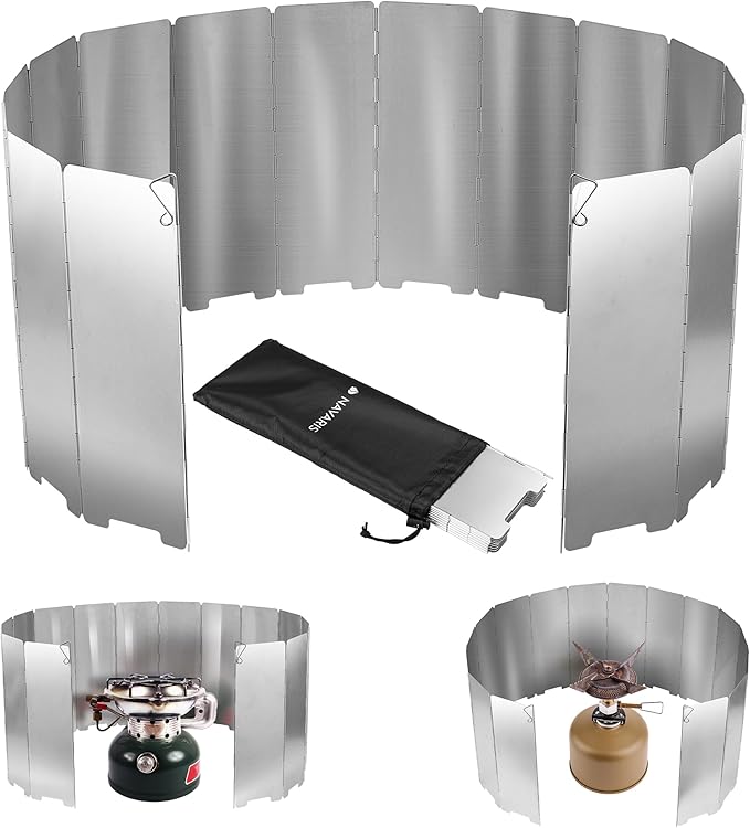 Navaris Foldable Camping Cooking Windshield 16pcs - Portable Camp Stove Windscreen Enhances Efficiency - Durable Aluminum Grill Wind Shield Blocker for Picnics BBQ & Backpacking