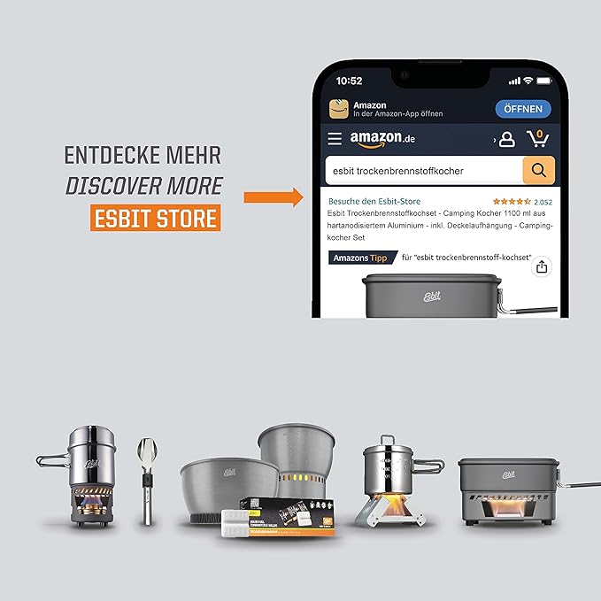 ESBIT 1100ML Lightweight Solid Fuel stove and Camping Cookware Set, 1100ml