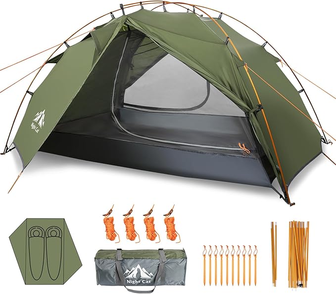 Night Cat Backpacking Tents with 2 Pack Inflatable Sleeping Pad for 2 Persons Outdoors Easy Clip Setup Tent Camping Combo Set