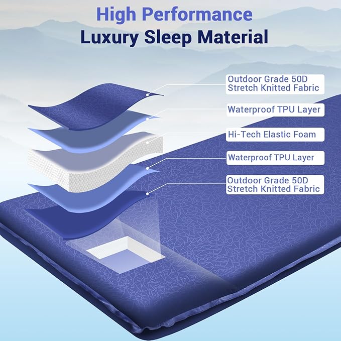 Elegear Self Inflating Sleeping Pad, 3.18'' Ultra-Thick Memory Foam Camping Pad with Pillow, 20s Fast Inflating Camping Mattress Pad, 4-Season Insulated Camp Sleeping Mat for Camping/Travel/Tent/Car