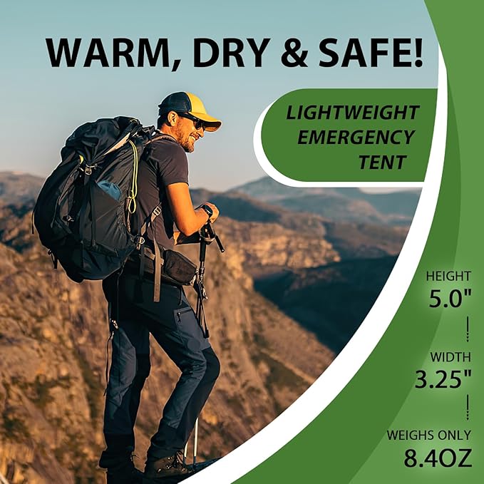 1-Pack Survival Life Tent - 1Person Mylar Shelter, Tube Tent with Paracord, All-Weather for Camping, Hiking, Survival Kits-Yellow