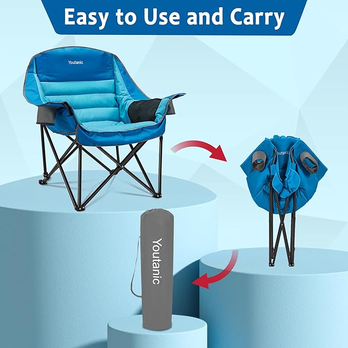 Oversized Camping Chair, Portable Folding Camping Chairs with Side Pocket, Cup Holder and Carry Bag, Heavy Duty Outdoor Camping Chairs for Adults, Fishing, Sports, Trip, up to 400lbs, Style 1
