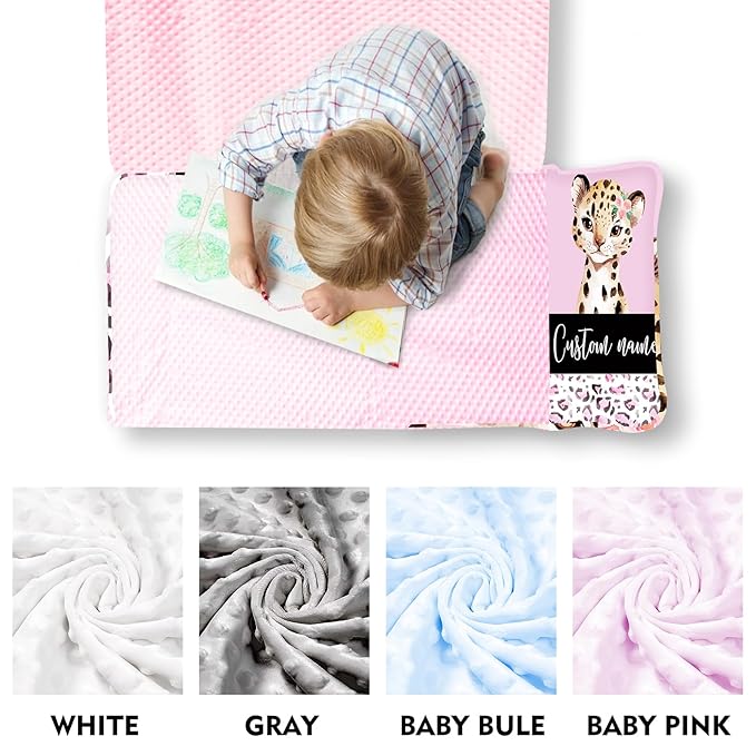 Custom Toddler Nap Mat for Preschool, Personalized Name Pink Kids Sleeping Bag with Leopard for Daycare, Roll Up Sleeping Mat with Removable Pillow and Soft Dot Minky Blanke for Girls Camping