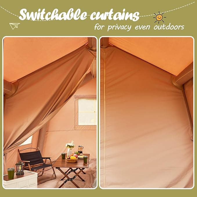 YOLENY Inflatable Tents for Camping, 6-12 Person Blow Up Tent with TPU Skylight, Canopy, Mesh Windows, Stove Jack & Pump, 4 Season Large Inflatable Tent, Waterproof & Windproof