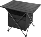 Portable Folding Aluminum Alloy Camping Table with High-Capacity Storage and Carry Bag, Small Size, for Camping, Traveling, Hiking, Fishing, Beach, BBQ,Black