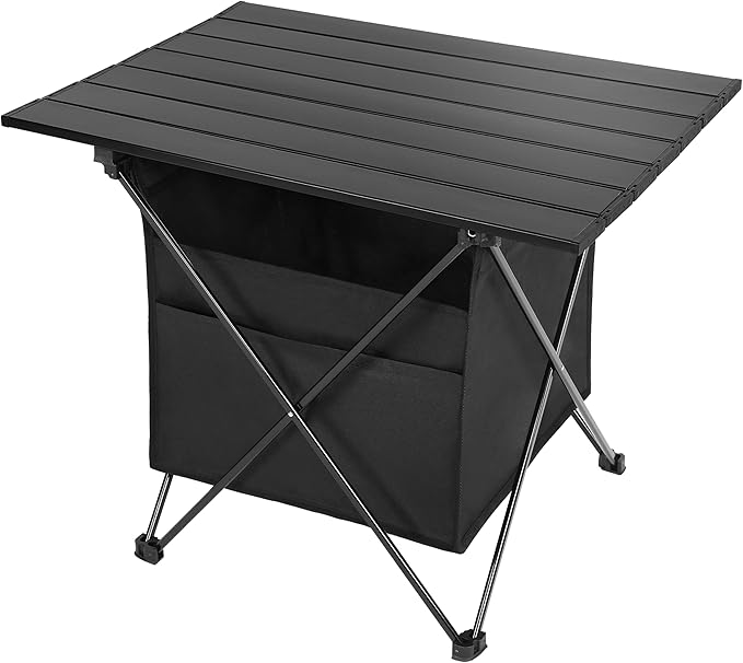 Portable Folding Aluminum Alloy Camping Table with High-Capacity Storage and Carry Bag, Small Size, for Camping, Traveling, Hiking, Fishing, Beach, BBQ,Black
