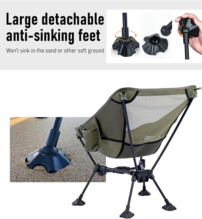 iClimb Ultralight Compact Camping Folding Beach Chair with Anti-Sinking Large Feet and Back Support Webbing (Green - Triangular Frame)