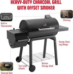 BBQ Charcoal Grill with Offset Smoker Grill and Side Table, 30-In Heavy-Duty Outdoor BBQ Grill with 815 Sq. In. Cooking Space for Outdoor Barbecue in Backyard, Patio and Parties, Black