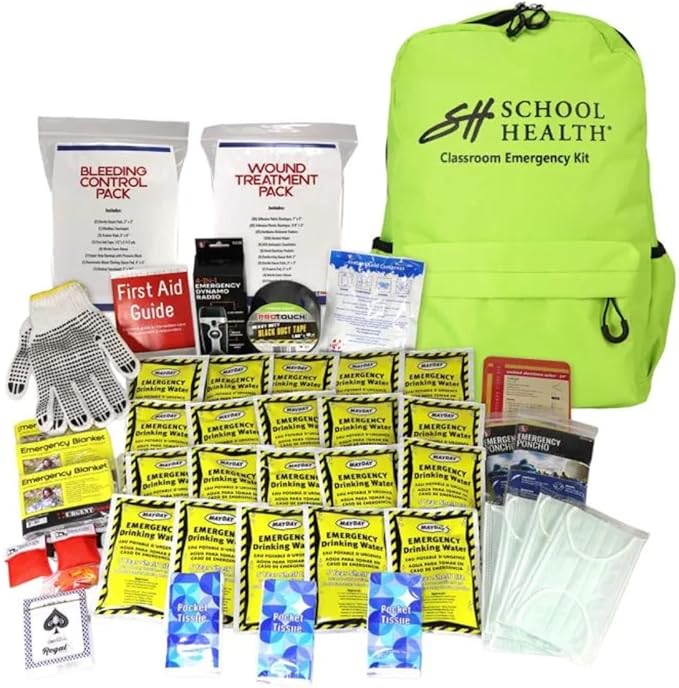 School Health - Medical Emergency Backpack, Medical First-Aid Kit, for School Emergencies, Camping and Survival - Durable and Lightweight Portable Backpack