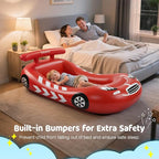 Lewondr Inflatable Kids Bed, Racecar Toddler Air Mattress with Safety Bumpers, Toddler Blow up Mattress with Hand Pump, Portable Toddler Travel Bed for Camping, Sleepovers, Vacation & Home, Red