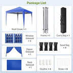 10x10 Pop Up Canopy with Sidewalls, Outdoor Instant Canopy Tent with Carry Bag for Commercial Events, Camping, Backyard Parties - Blue