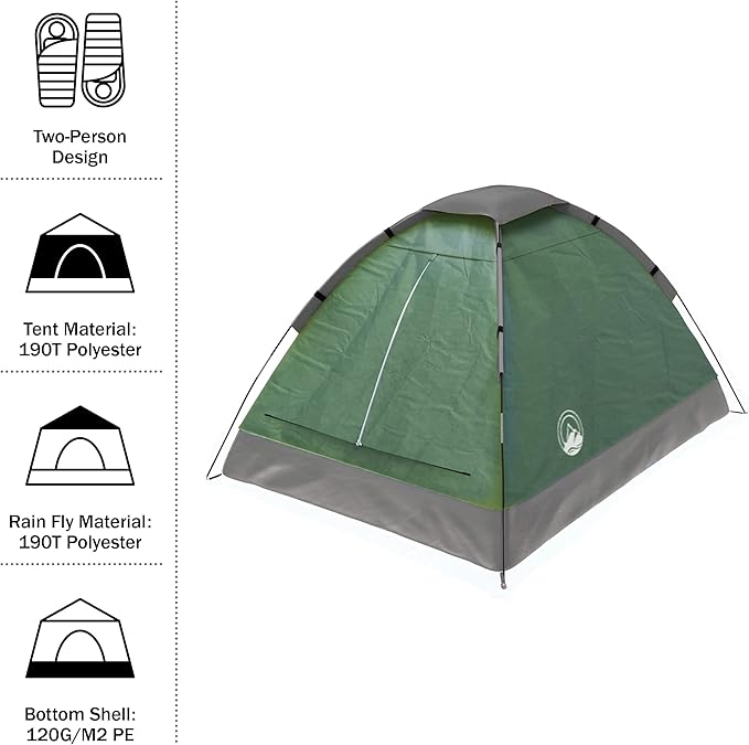 Wakeman Tents 2-Person Tent with Removable Rain Fly and Carry Bag - Comes with Camping Lantern with Fan - Weather-Resistant Camping Accessories by Wakeman