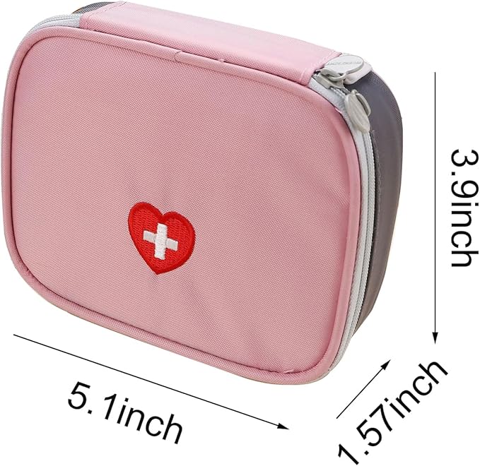 Portable Mini First Aid Pouch, Empty Travel Medicine Bag Double Zippers Handy Pills Pocket for Travel Home, Small Size (Pink)