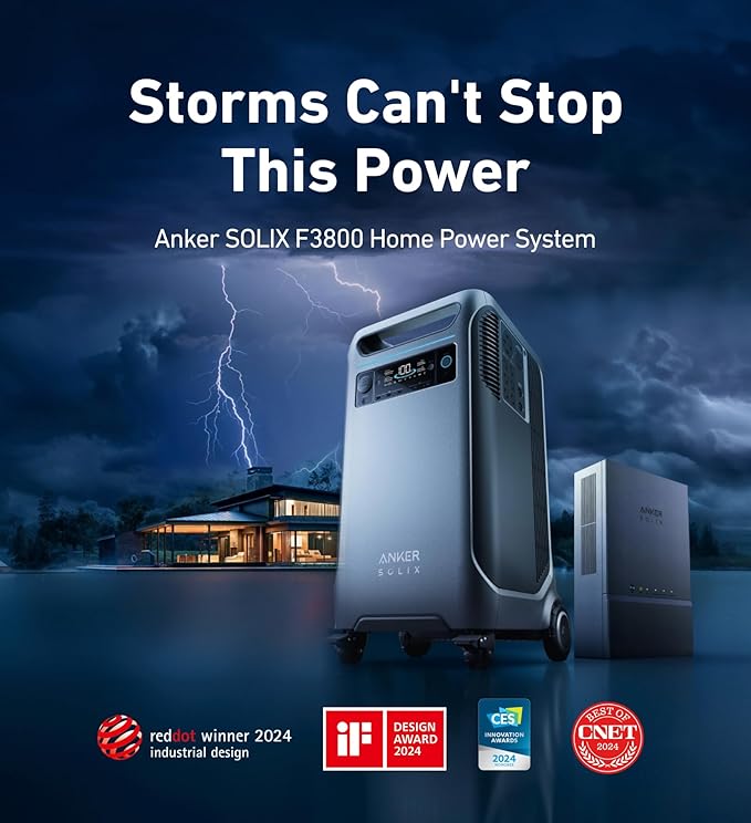 Anker SOLIX F3800 Portable Power Station and BP3800 Expansion Battery with 400W Solar Panel, 7.68kWh LiFePO4 Batteries, 6000W AC Output, Solar Generator for Home Backup, RVs, Emergencies&Power Outages