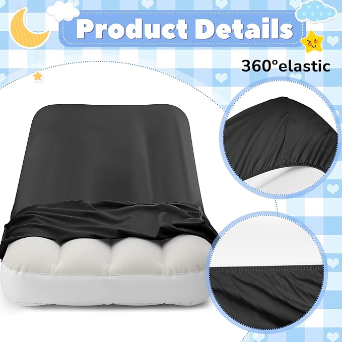 Windyun 4 Sets Kids Air Mattress Bulk with Fitted Sheet,Toddler Inflatable Bed 63 x 27 x 8 Inches Blow up Airbed Camping Sleeping Pad for Aged 3-10 Years Old Birthdays Slumber Sleepover Party (Black)