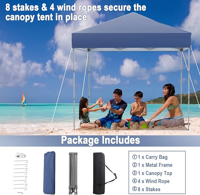 Tangkula 6.6x6.6 Ft Pop Up Canopy, 1 Person Instant Setup Canopy Tent with Center Lock, UPF 50+ Sun Protection, 8 Stakes, 4 Ropes, Portable Outdoor Canopy with Carrying Bag