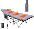 Nice C Heated Cot with Battery, Heated Camping Cots with Cushion, Folding Cots with Mattress for Adults, with Pillow, Carry Bag, Storage Pocket, Extra Wide Sturdy, Holds Up to 500 Lbs (Grey, 1 Pack)