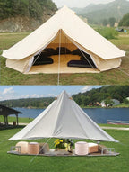 PlayDo Waterproof 4 Season Cotton Canvas Hot Tent Bell Wall Tent Yurt Tent with Stove Jack Hole for Outdoor Family Camping