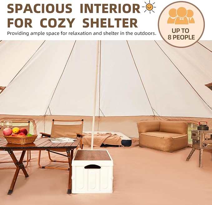 YOLENY Bell Tent, Yurt Tent 4/6/8/10 Person 4 Season Waterproof Glamping Tents w/Stove Jack for Family Camping Outdoor Party, Glamping Tents for Camping - 10/13.1/16.4FT
