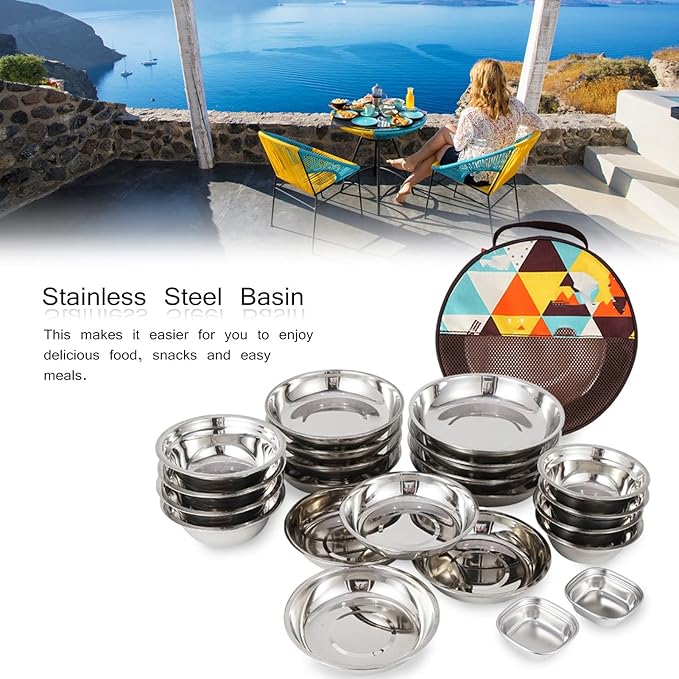 22-piece Portable Dinner Plate Self-driving Barbecue Soup Bowl Dish Set for Outdoor Camping Hiking Tableware