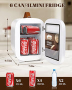 Mini Fridge for Bedroom, 4 Liter/6 Cans Skincare Small Refrigerator, AC/DC Portable Mini Cooler & Warmer, Small Fridge for Camping, Dorm, Office, Car (White)
