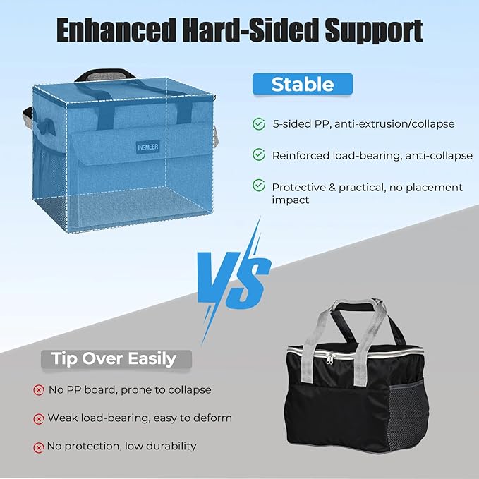 INSMEER Rolling Coolers with Mini Lunch Bag, 50 Cans Collapsible Hard Liner Cooler with Wheels, 2-in-1 Portable Trolley Cart, Coolerbag for Grocery Shopping