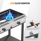 ROVSUN 2 Burner Outdoor Propane Gas Stove with Auto-ignition, Regulator & Shelf, 150,000 BTU Powerful Stand Cooker for Backyard Patio Cooking Home Brewing Canning Turkey Frying