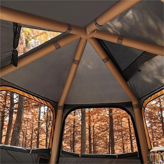 Hexagonal Folding Inflatable Tent - Large Family Quick Automatic Opening Camping Tent for Outdoor Travel, Spacious Windproof Waterproof Camping Equipment