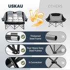 Oversized USLCamping Chair - 2 Person Portable Folding Outdoor Loveseat Heavy Duty Lawn Chairs for Adults with Padded Cushion & Dual Cup Holders, Supports 660LBS for Camping，Sports，Picnic (Grey)