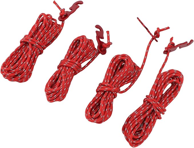 4 Pack Tent Guy Lines with Tensioners, 13ft Reflective Camping Rope, Adjustable Tent Tie Down Ropes for Canopy, Hiking, Backpacking, Outdoor Shelter