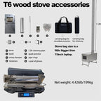 DANCHEL OUTDOOR T6 Ultralight Titanium Wood Stove for Camping Backpacking, 4.4lbs Folding Hot Tent Stove with 7.2ft Chimney Pipe, Easy Setup for 1 Person Winter Survival, Cooking