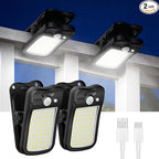 Tryme Clip on Solar Lights Outdoor Motion Sensor Lights 60 LEDs, 3 Modes, Dual Charging, Portable Waterproof Security Light for Fence, Deck, Camping, Grill (2 Pack)