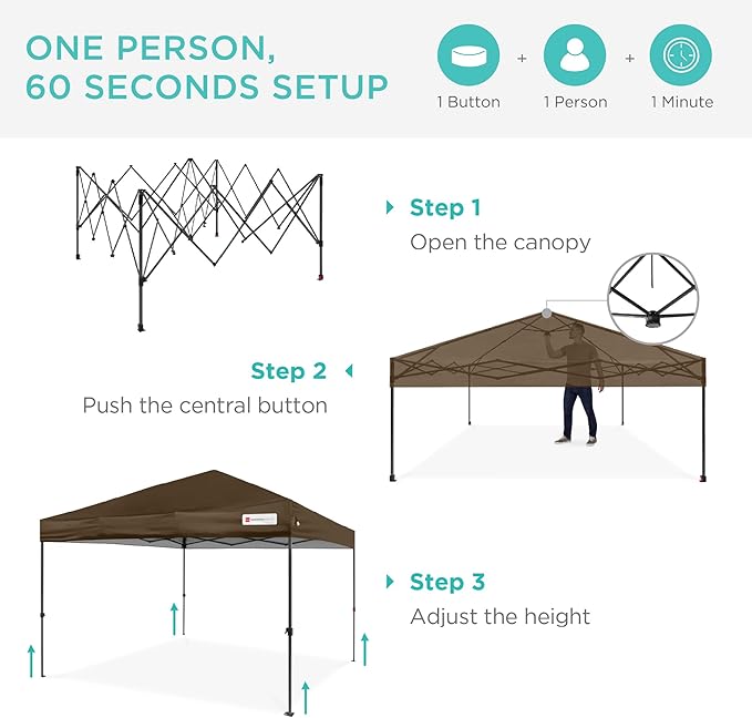 Best Choice Products 10x10ft Pop Up Canopy Tent, Outdoor Shade, 1 Person 1 Minute Set Up, Carry Case, 4 Weight Bags - Brown