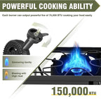 BESTFIRE 2 Burner Camping Stove,150,000 BTU High Pressure Outdoor Propane,4ft 20 PSI Adjustable Regulator Hose With Removable Legs for Backyard Cooking Camping Home