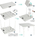 REDCAMP 34" Square Folding Card Tables with Collapsible Legs, Heavy Duty Portable Fold in Half Card Table with Resin Top for Puzzles Games Dining, Black Brown White