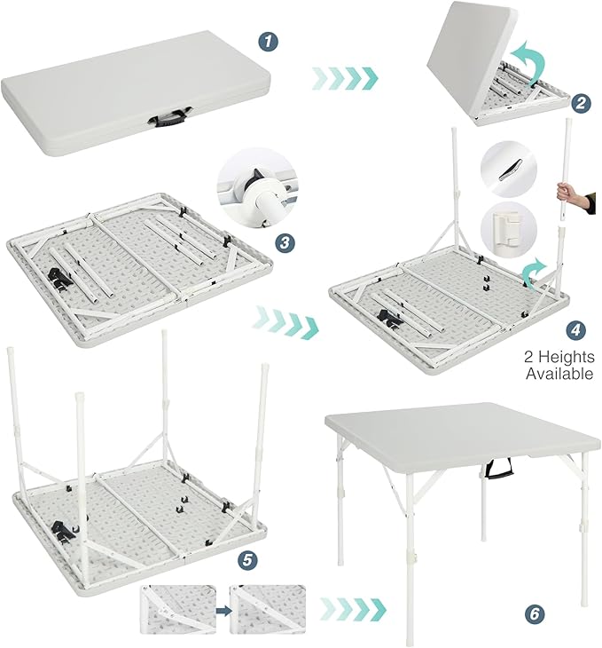 REDCAMP 34" Square Folding Card Tables with Collapsible Legs, Heavy Duty Portable Fold in Half Card Table with Resin Top for Puzzles Games Dining, Black Brown White