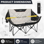 Double Camping Chair, Padded Oversized Camping Loveseat for Adults 2 Person Couch Two Seat Support 600LBS Heavy Duty Folding Camp Lawns Chairs for Outdoor Beach Backyard Tailgating Sports