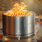 HGD 28" Smokeless Firepit with Stand & Grill Rack, Large Stainless Steel Wood Burning Fire Pit for Friends & Family Gatherings, Secondary Combustion Outdoor Patio Stove for Garden BBQ & Bonfire