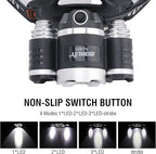 BORUIT RJ-3000 Headlamp Rechargeable, LED Head Lamp Super Bright - Outdoor Headlight 4 Modes, 4 Helmet Clips, Waterproof Construction Hard Hat Head Light for Adults Camping Hiking Hunting