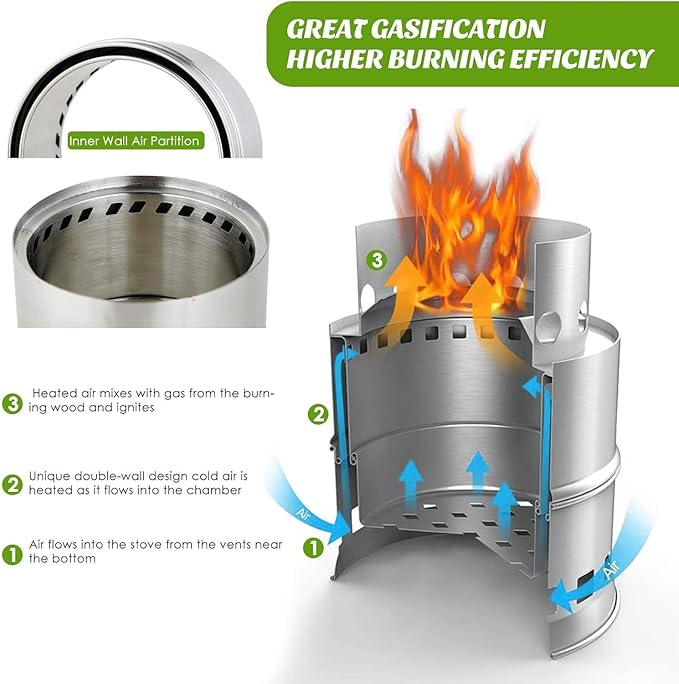 MEETSUN Portable Mini Wood Burning Stove with Grill,Camping Stove Lightweight,Foldable Stainless Steel Backpacking Camping Stove,Solid Alcohol Survival Stove for Camping Hiking Emergency Outdoor