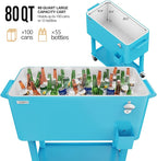 VINGLI 80 Quart Rolling Ice Chest, Portable Patio Party Bar Drink Cooler Cart, with Shelf, Beverage Pool with Bottle Opener