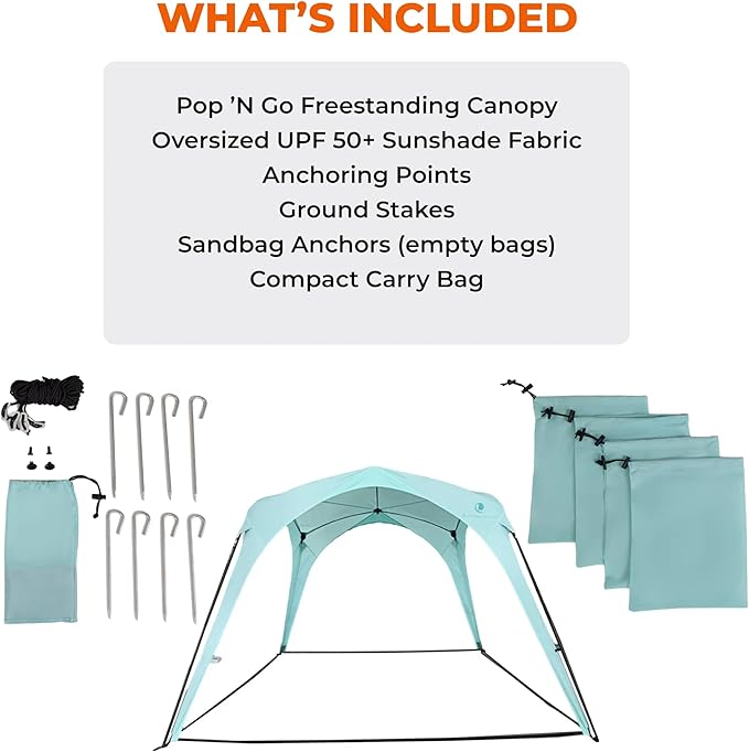 Pop ’N Go® Beach Canopy – Windproof, Beach Tent with Quick Setup, UV Shade, Lightweight & Portable Design – Perfect for Beach Days, Outdoor Play, Camping & Family Adventures (Sweet Mint)